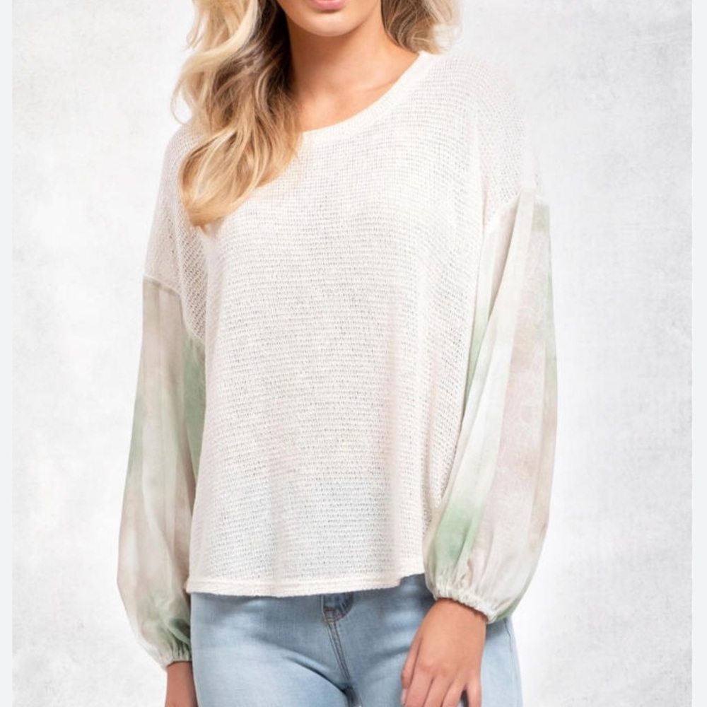 Blu Pepper Buckle NWT Green Tie Dye Sleeve Open Knit Top Tunic Size Small